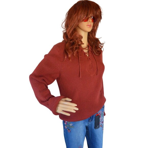 Vintage Express Ribbed Knit Sweater Rust Red Orange Women's M Boho Earth Girl - Picture 2 of 8